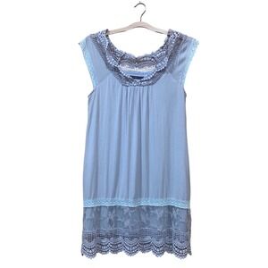 Hazel Crochet Trim Embroidered Lace Gray Dress Bohemian Summer Women's‎ SZ M